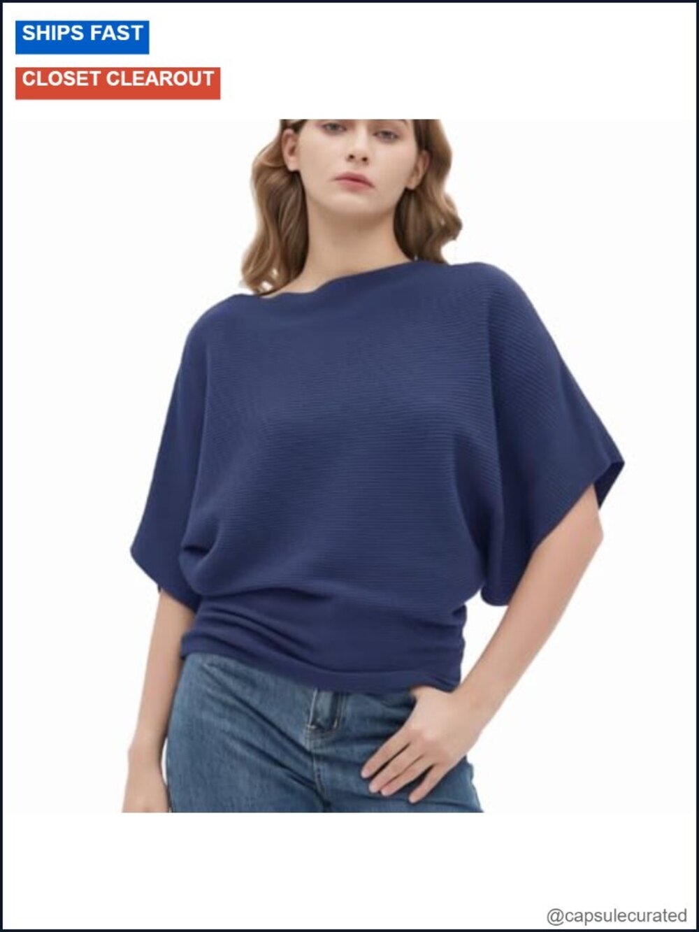 Dolman Batwing Sleeve Knitted Boat Neck Pullover Sweater Top